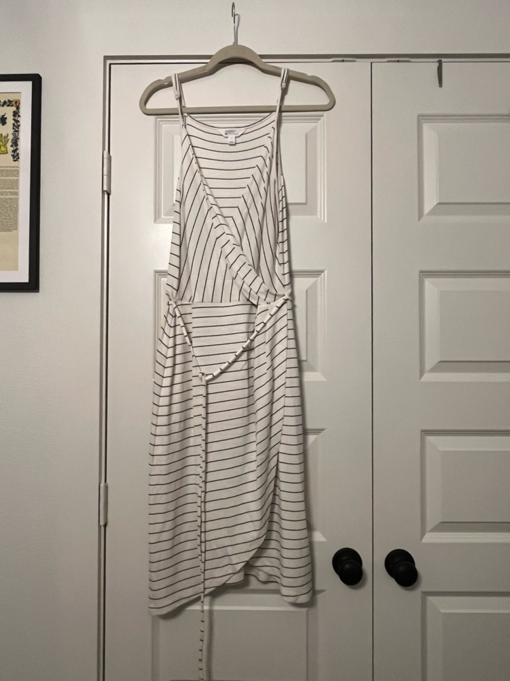 Market & Spruce White Striped Wrap Midi Dress - Black Stripes
